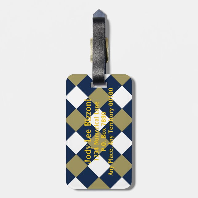 Étiquette À Bagage Gold bleu et blanc (Dos Vertical)