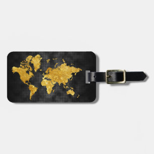 Étiquette À Bagage Gold Faux World Map Professional Black Metal