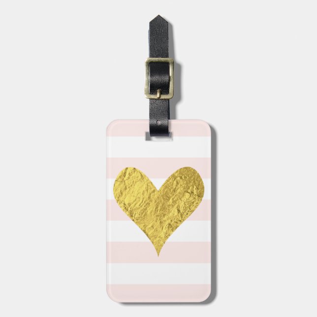 Étiquette À Bagage Gold Foil Heart (Devant Vertical)