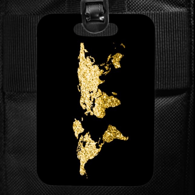 Étiquette À Bagage Gold Globe World Map Nom d'adresse Elegant (Gold Globe World Map Address Name Elegant Luggage Tag )