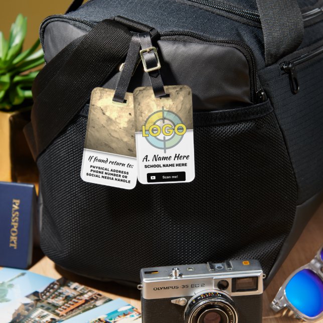 Étiquette À Bagage Gold Glow Stone Branding Sleek Custom Logo Code à  (Recto & Verso)