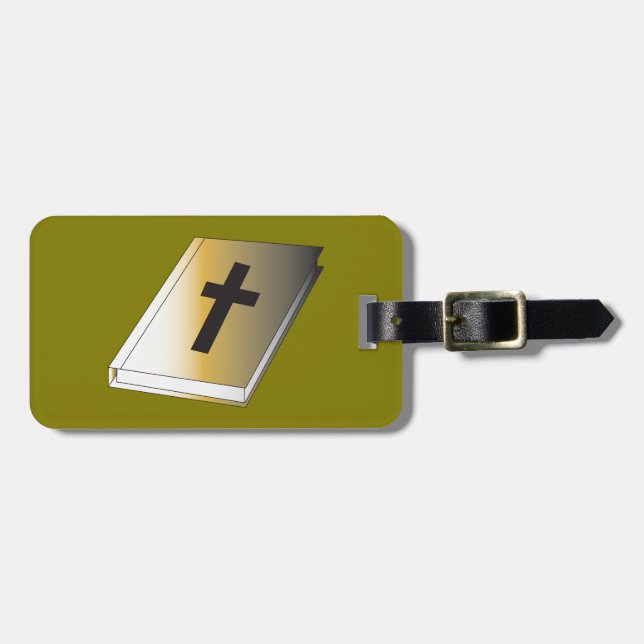 Étiquette À Bagage Gold Holy Bible with Black Cross Religious (Devant horizontal)