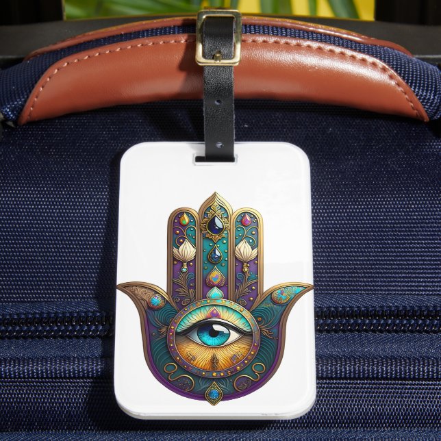 Étiquette À Bagage Gold Violet Teal Hamsa w/ Turquoise Third Eye (Insitu Rectoal 2)
