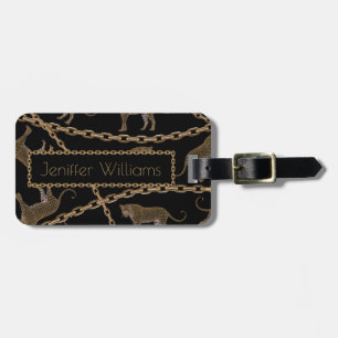 Étiquette À Bagage Golden chain glamour leopard cheetah