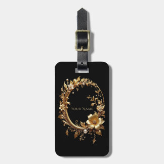 Étiquette À Bagage Golden Floral Ornate Frame Luggage Tag
