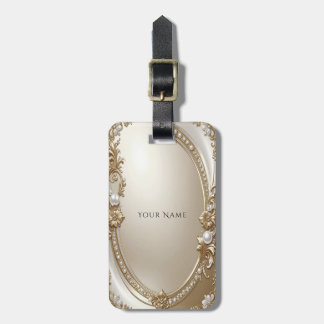 Étiquette À Bagage Golden Ornate Frame with Pearls Luggage Tag