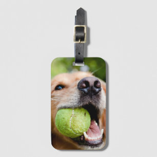 Étiquette À Bagage Golden Retriever Avec Le Bal De Tennis