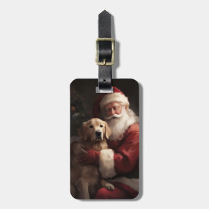 Étiquette À Bagage Golden Retriever avec le Père Noël Noël