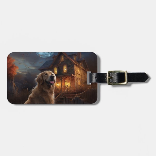 Étiquette À Bagage Golden Retriever Halloween Effrayant (Devant horizontal)