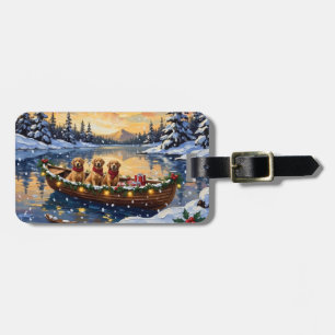 Étiquette À Bagage Golden Retriever Noël Bateau Fêtes