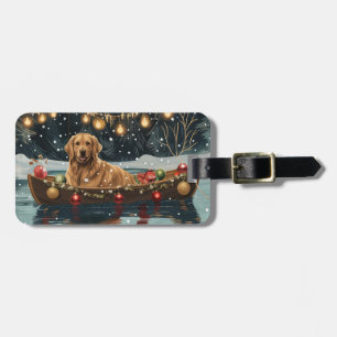 Étiquette À Bagage Golden Retriever Noël Festive Voyage