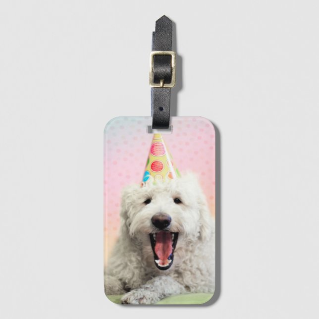 Étiquette À Bagage Goldendoodle avec Casquette du Parti (Devant Vertical)