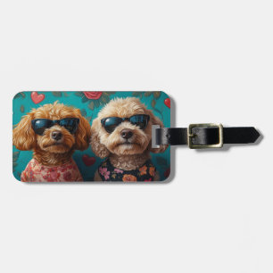 Étiquette À Bagage Goldendoodle avec roses au cœur Saint-Valentin