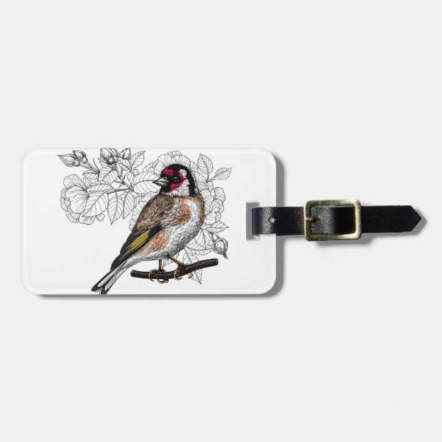 Étiquette À Bagage Goldfinch et rose (Devant horizontal)