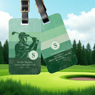 Étiquette À Bagage Golf avec Golf Club Elegant Vert