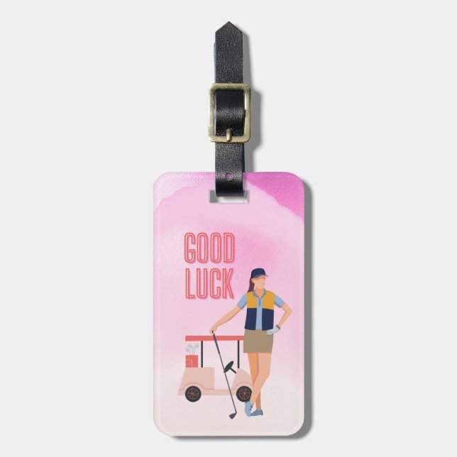 Étiquette À Bagage GOLF Bonne chance Salutation Lady Femme Golfeur su (Devant Vertical)