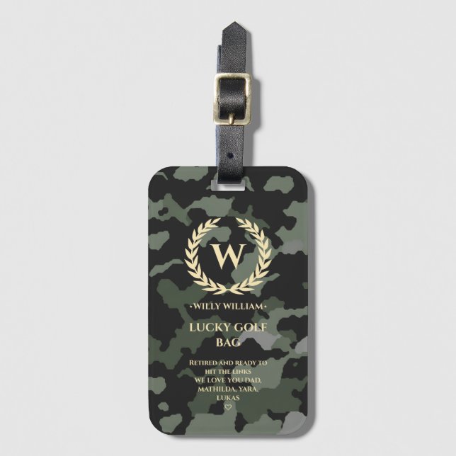 ÉTIQUETTE À BAGAGE GOLF MONOGRAM LUCKY GOLF BAG MODERNE RETRAITE (Devant Vertical)