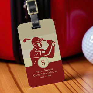 Étiquette À Bagage Golfeur avec Club de Golf Élégant Rouge