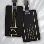 Étiquette À Bagage Golfeur de Monogramme d'or noir élégant<br><div class="desc">Ce design est composé d'un golfeur qui balance un club et peut être personnalisé avec un nom avec espace pour le texte à l'arrière</div>