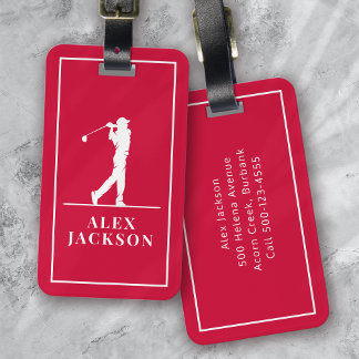 Étiquette À Bagage Golfeur de Monogramme Personnalisé Rouge