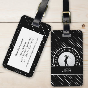 Étiquette À Bagage Golfeur masculin personnalisé silhouette noir et b