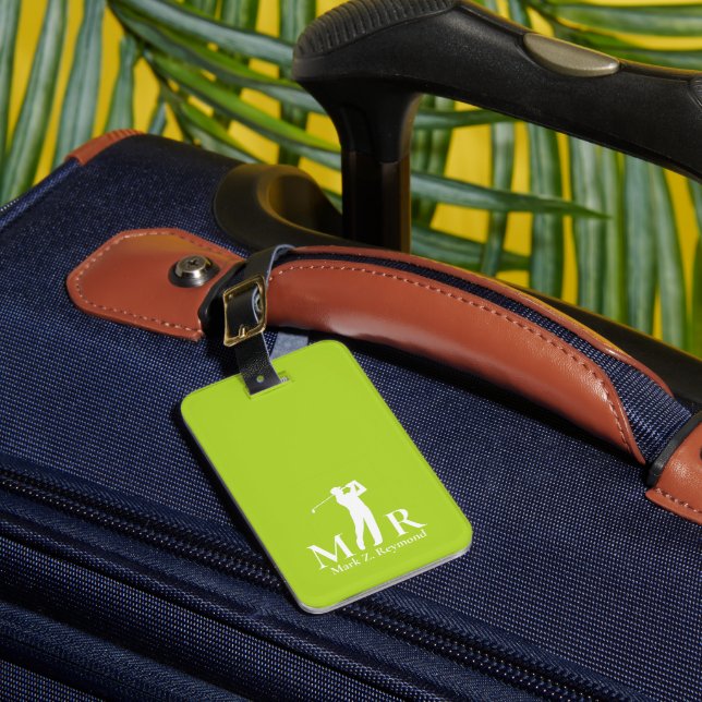 Étiquette À Bagage Golfeur Monogramme Vert Citron (Insitu Rectoal 1)