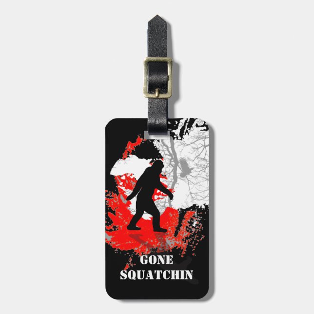 Étiquette À Bagage Gone Squatchin, noir bigfoot (Devant Vertical)