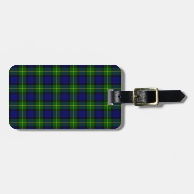 Étiquette À Bagage Gordon tartan bleu vert plaid (Devant horizontal)