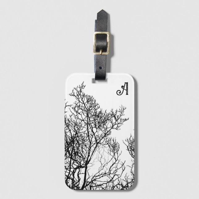 Étiquette À Bagage Gothic Tree Black and White Personalized (Devant Vertical)