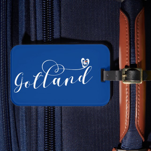 Étiquette À Bagage Gotland Drapeau Design de script de coeur, Suède (Insitu Rectoal 4)
