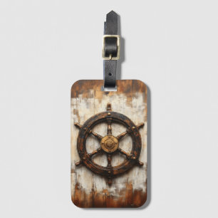 Étiquette À Bagage Gouvernail de roue de navire rustique Nautilus