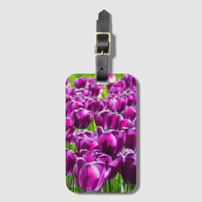 Étiquette À Bagage Grand champ de tulipes pourpres (Devant Vertical)