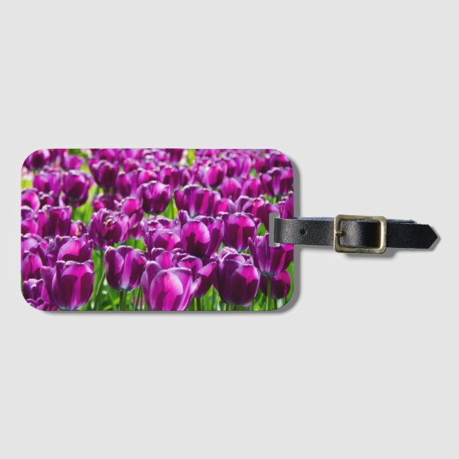 Étiquette À Bagage Grand champ de tulipes pourpres (Devant Horizontal)