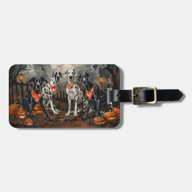 Étiquette À Bagage Grand Danois Halloween Épouvantable (Devant horizontal)