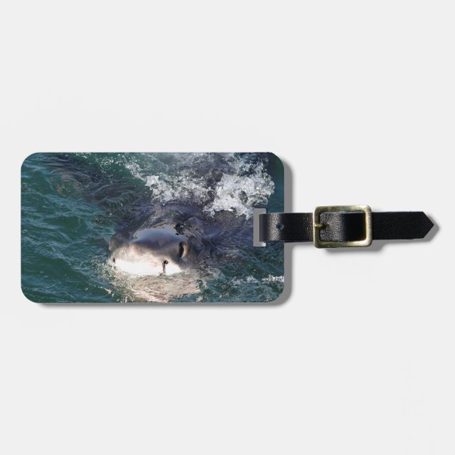 Étiquette À Bagage Grand espion de requin blanc sautant (Devant horizontal)