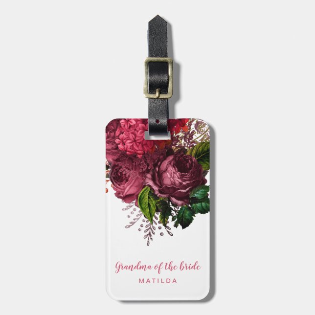 Étiquette À Bagage Grand-mère florale Rose de la mariée (Devant Vertical)