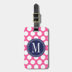 Étiquette À Bagage Grand pois Girly de rose et de marine décoré d'un