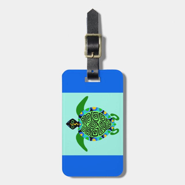Étiquette À Bagage Graphique cool - Sea TURTLE - bleu & vert (Devant Vertical)