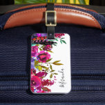 Étiquette À Bagage Gras Boho Floral Personnalisé Monogramme<br><div class="desc">Élégante étiquette à bagages imprimée sur mesure. Cette conception girly est composée d'une aquarelle boho colorée, d'une bordure fleurie et de plumes aux couleurs rose vif et magenta. Personnalisez-le avec votre nom monogramme ou autre texte personnalisé. Ajoutez vos coordonnées sur le côté arrière en coque vos bagages sont perdus pendant...</div>