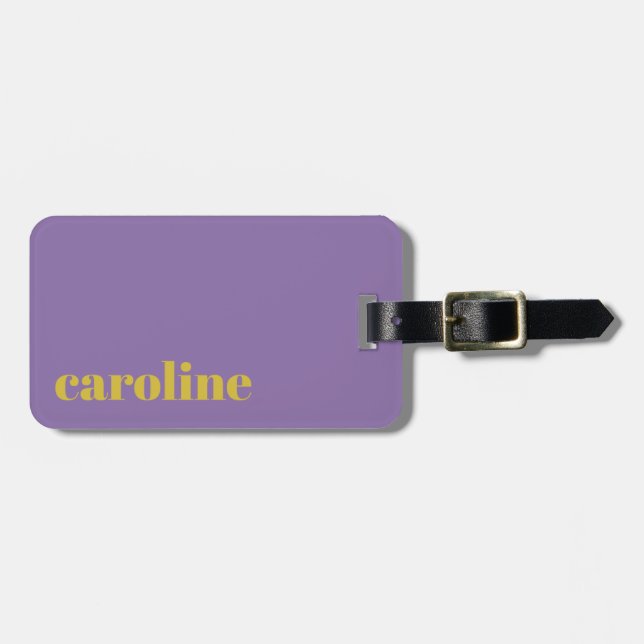 Étiquette À Bagage Gras brillant violet et jaune moderne Personnalisé (Devant horizontal)