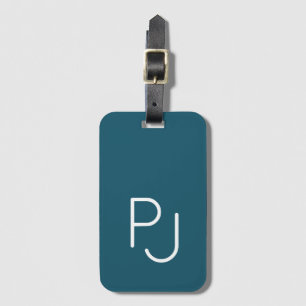 Étiquette À Bagage Gras personnalisé monogramme rétro turquoise