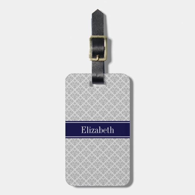 Étiquette À Bagage Gray on Gray Damask #3 (Devant Vertical)