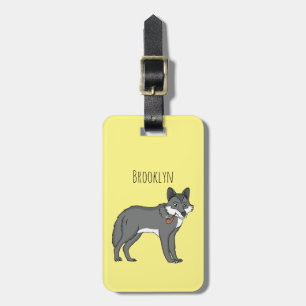 Étiquette À Bagage Gray wolf with pipe cartoon