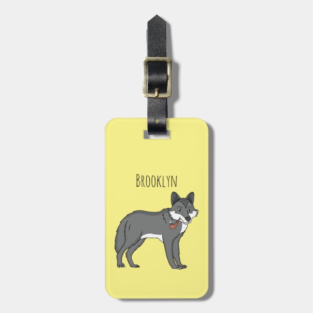 Étiquette À Bagage Gray wolf with pipe cartoon (Devant Vertical)