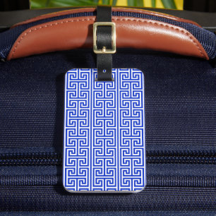 Étiquette À Bagage Grec Meander Carré clé H Motif bleu