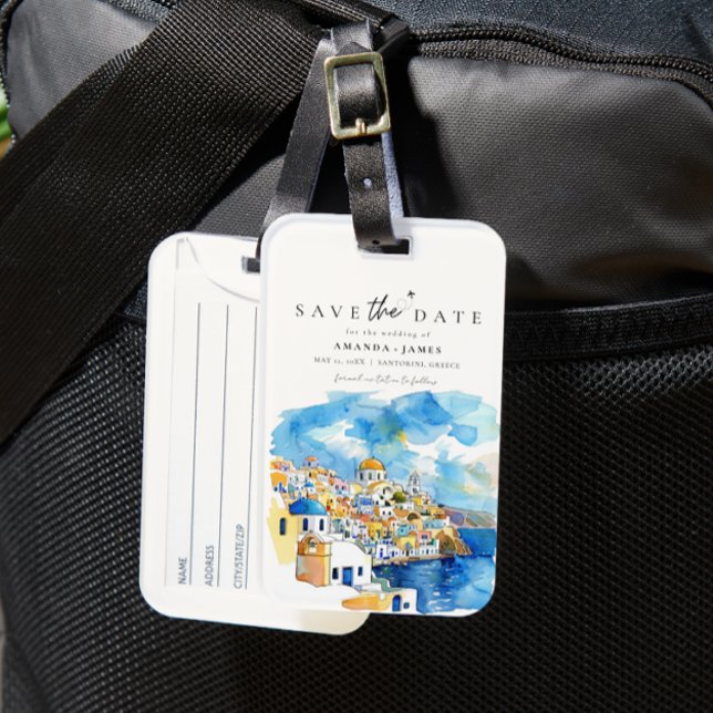 Étiquette À Bagage Grèce Destination Mariage Enregistrer la date (Greece, santorino luggage tag save the date)
