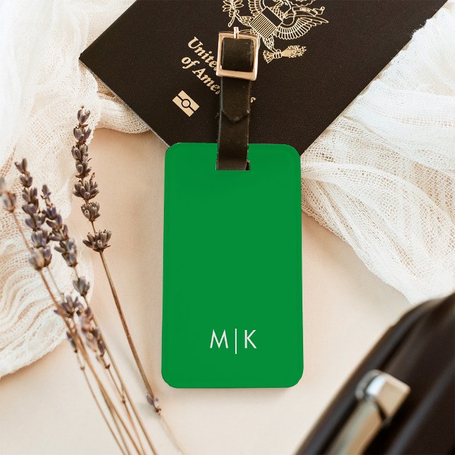 Étiquette À Bagage Green | Monogramme moderne (Créateur téléchargé)