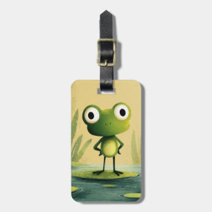 Étiquette À Bagage Grenouille Mignonne sur une Feuille de Nénuphar –