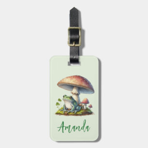 Étiquette À Bagage Grenouille sous un champignon Mignon Nature