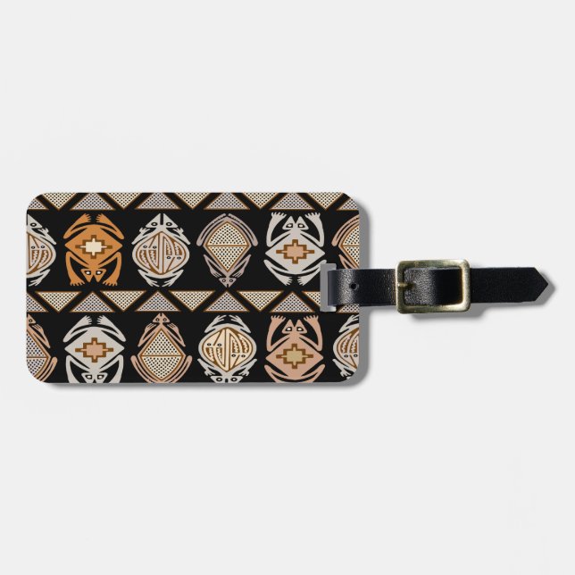 Étiquette À Bagage Grenouilles à genoux tribales (Devant horizontal)